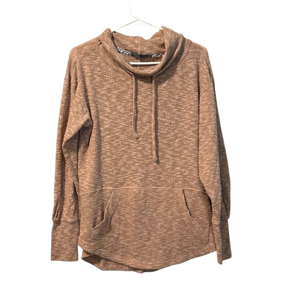 prAna Sweater Women Size Small Drawstring Long Sleeve Cowl Neck Coral Brown Soft